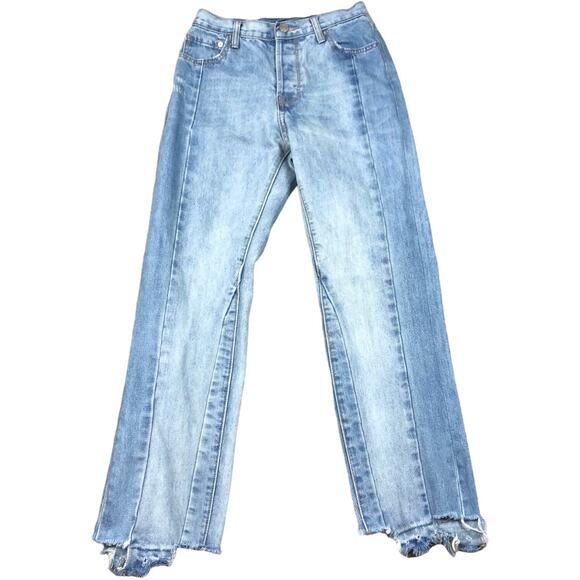 CAARA Two Toned Denim Frayed Hem Jeans Size 26 Button Fly - Picture 1 of 6